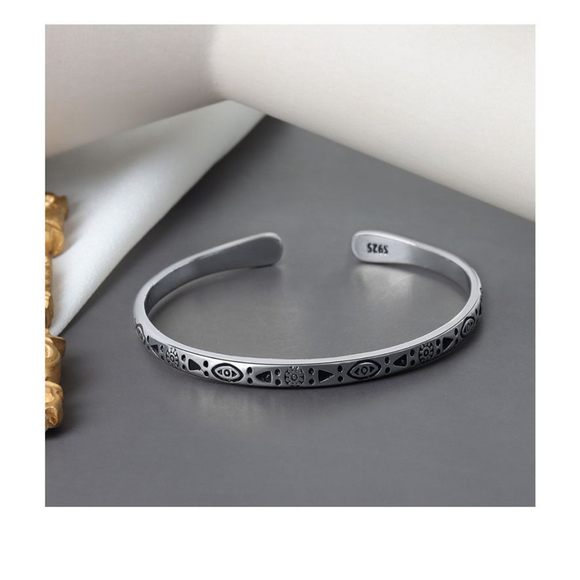 Boho Engraved 925 Sterling‎ Silver Cuff Bracelet, 58cm Adjustable - Picture 11 of 15